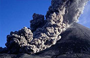 Moment of the Karymsky volcano eruption