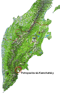 Physical-geographical schematic map of the Kamchatka peninsula. 