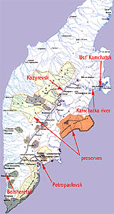 Geographical scheme of the Kamchatka region 