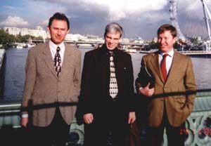 Sergey Staroverov, Yegor Churakov and Major Tim Smith by the River Thames