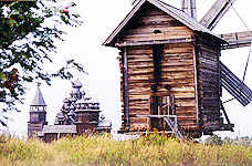 Old wooden mill on the Kizhi Island