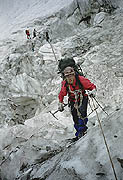 Ice-climbing on the Gebler icefall. 