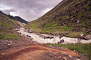 Ground red from mineral springs to the north from Mt Elbrus