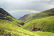 Rainbow across the river valley to the north from Mt Elbrus