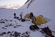 Camp on the saddle of Mt Elbrus