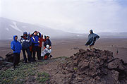 "Wild Russia" tourists in the Gorely volcano caldera