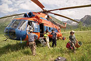 Flying helicopter in Kamchatka