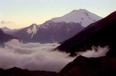 Mt.Elbrus heavily clouded on evening