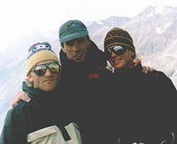 Sasha Baidaev, Yegor and Lisa Pahl on the top of Gumachi, the Caucasus