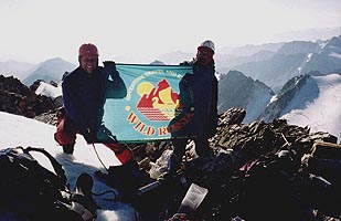 Sergant Kirby and Ned Rimmer of "Wild Russia" on the top of p. Pobeda (3153 m), Chersky mountains.